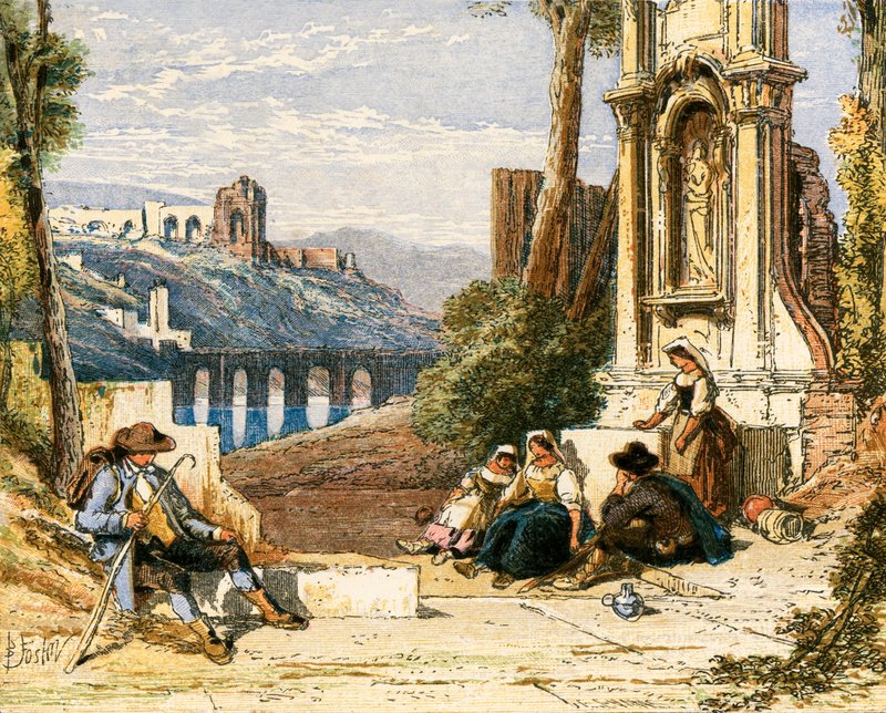 Kuvitus "Matkustajalle" tekijältä Myles Birket Foster