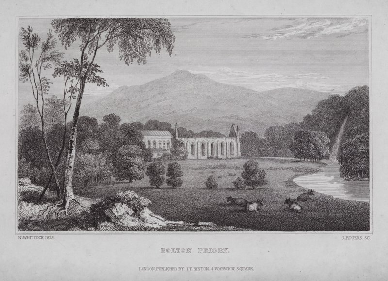 Bolton Priory (kaiverrus) tekijältä Nathaniel (after) Whittock