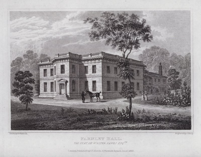 Farnley Hall, Walter Fawksin istuin (kaiverrus) tekijältä Nathaniel (after) Whittock