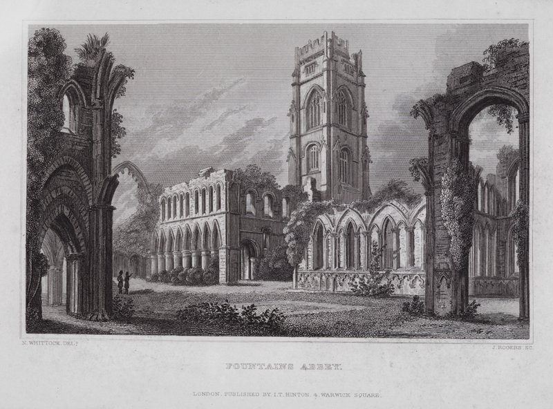 Fountains Abbey (kaiverrus) tekijältä Nathaniel (after) Whittock