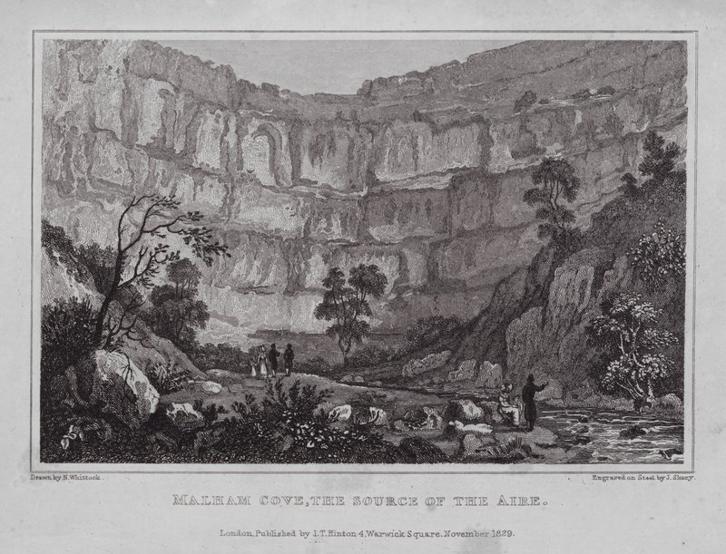 Malham Cove, Airen lähde (kaiverrus) tekijältä Nathaniel (after) Whittock