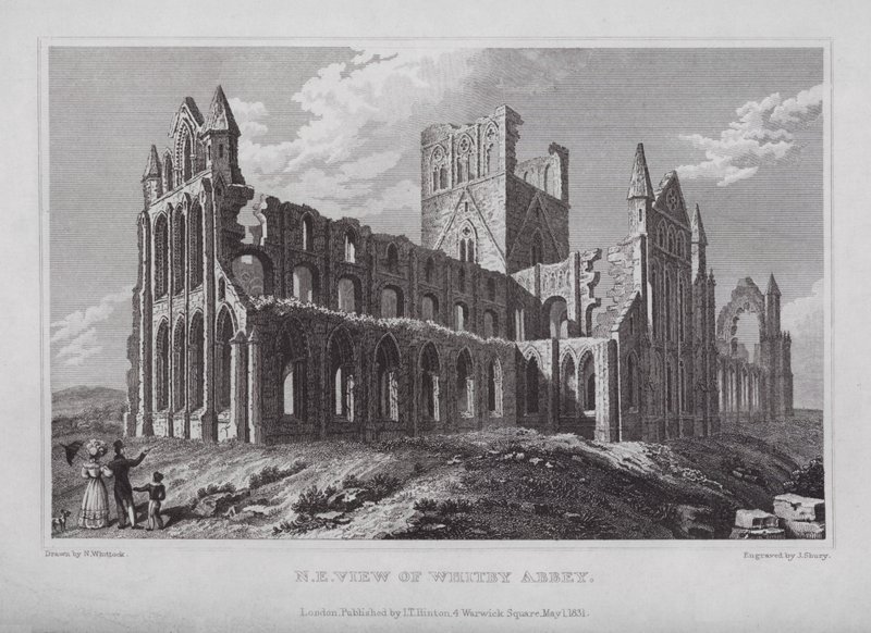 Koillisnäkymä Whitby Abbeystä (kaiverrus) tekijältä Nathaniel (after) Whittock