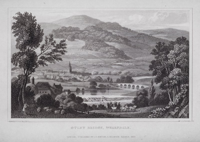 Otley Bridge, Wharfdale (kaiverrus) tekijältä Nathaniel (after) Whittock