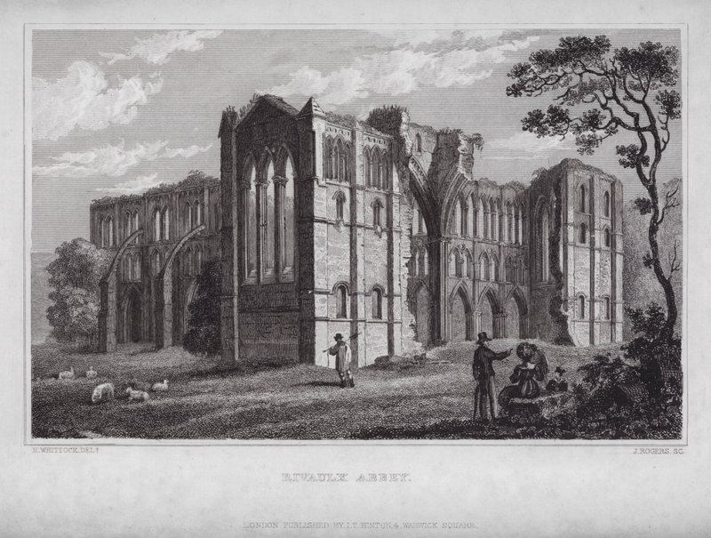 Rievaulx Abbey (kaiverrus) tekijältä Nathaniel (after) Whittock