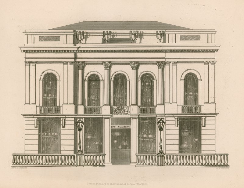 Hancock ja Dixon, Pall Mall East, Lontoo tekijältä Nathaniel Whittock