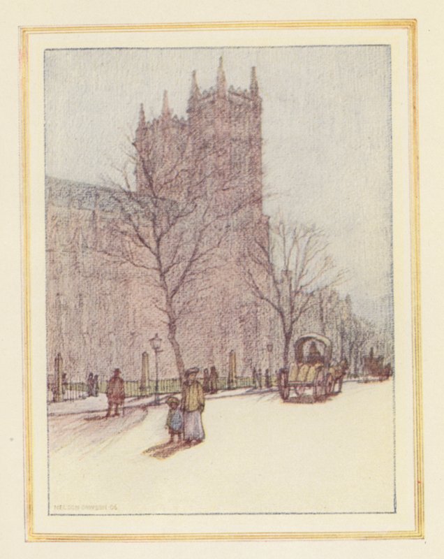 Westminster Abbey (värilitografia) tekijältä Nelson Dawson