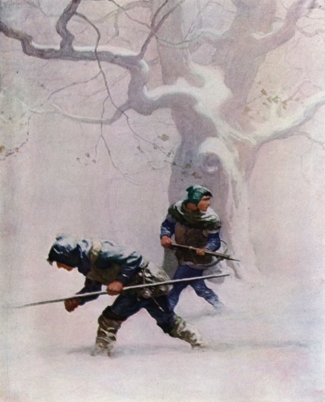 Kuvitus Robert Louis Stevensonin mustalle nuolelle tekijältä Newell Convers Wyeth