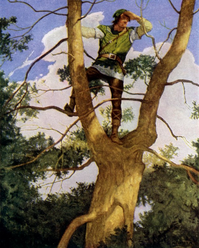 Kuvitus Robert Louis Stevensonin mustalle nuolelle tekijältä Newell Convers Wyeth