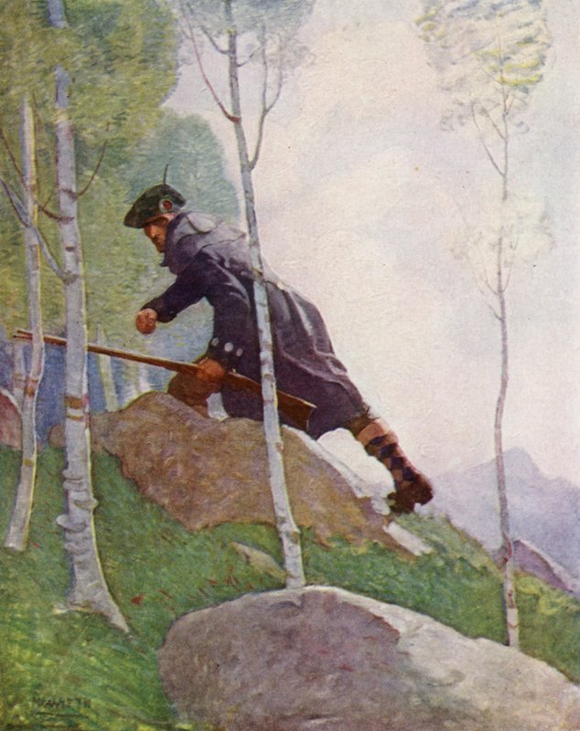 Kuvitus Robert Louis Stevensonin Kidnapped (värilitho) tekijältä Newell Convers (after) Wyeth