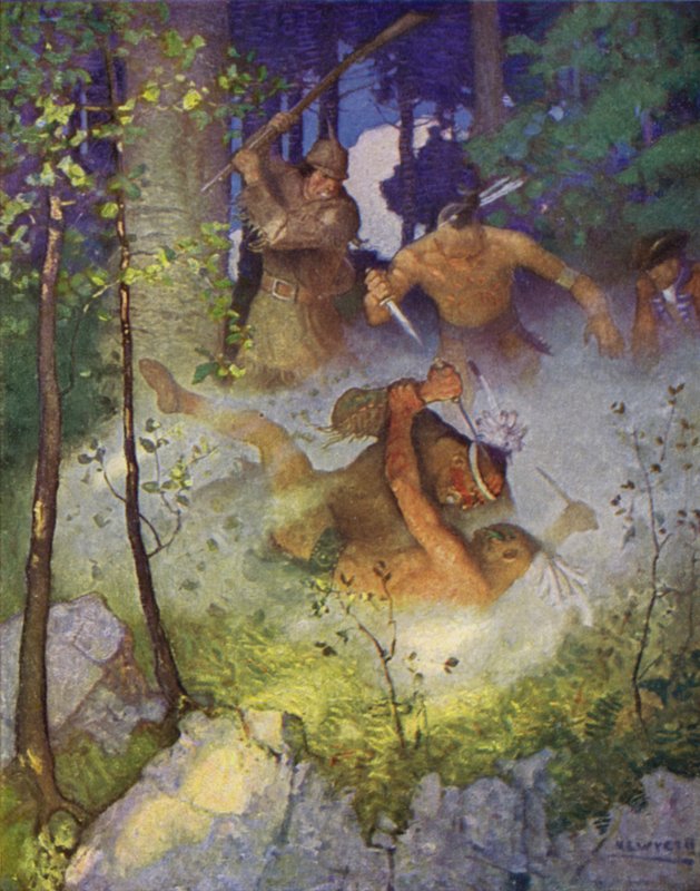 Kuvitus elokuvalle The Last of the Mohicans (värilitho) tekijältä Newell Convers (after) Wyeth