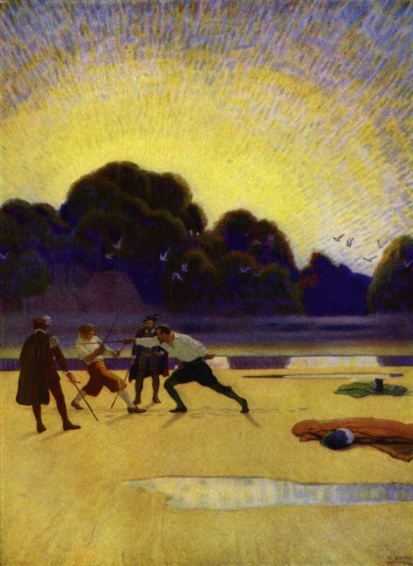 Kuvitus Westward Holle! Charles Kingsley (väri litho) tekijältä Newell Convers (after) Wyeth