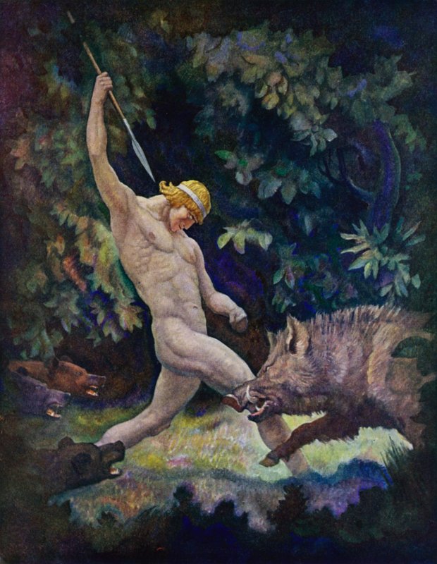 Odyssey: Villisian metsästys (väri litho) tekijältä Newell Convers (after) Wyeth