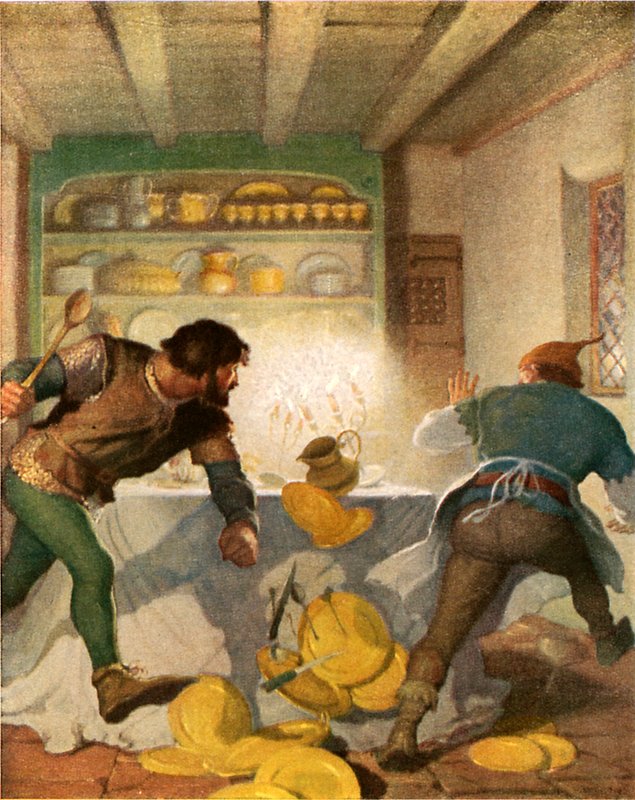 Pikku John taistelee kokin kanssa sheriffin talossa tekijältä Newell Convers Wyeth