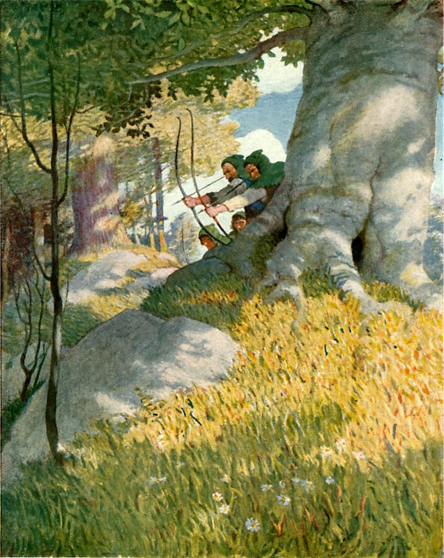Robin Hood ja hänen toverinsa pelastavat Will Stutelyn tekijältä Newell Convers Wyeth