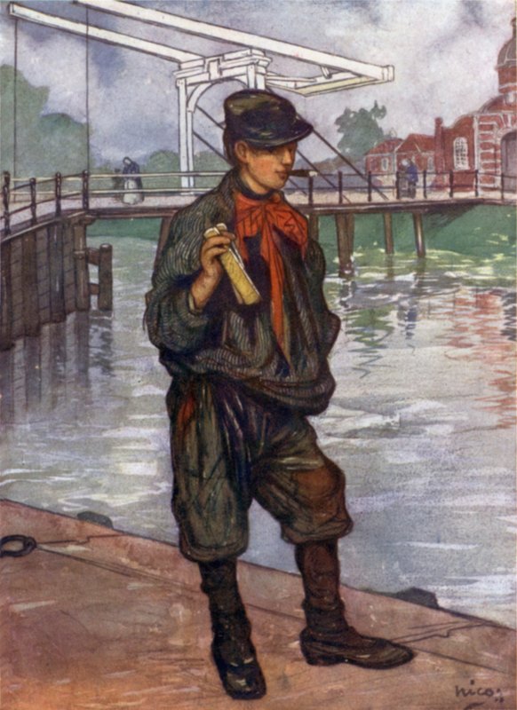 Amsterdamin katupoika läppäreillä (väri litho) tekijältä Nico Jungman