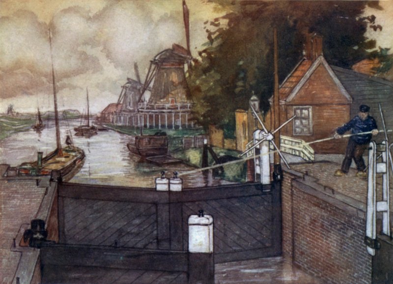 Noordervaldeursluis, Zaandam (väri litho) tekijältä Nico Jungman