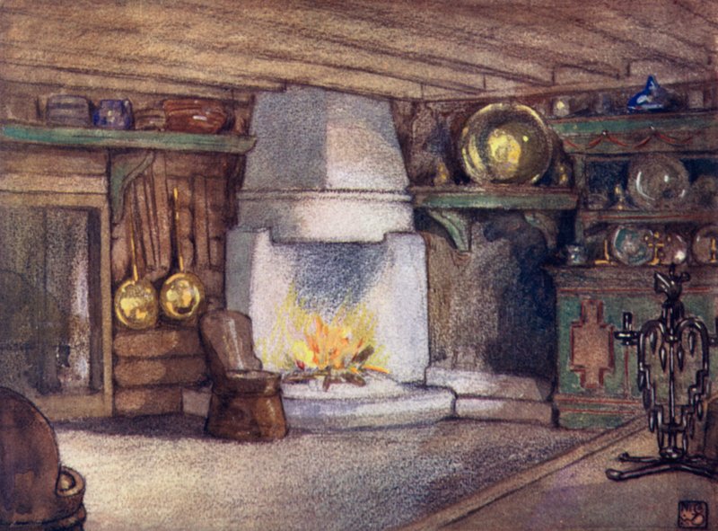 Norja: Mökin sisustus, Telemarken (väri litho) tekijältä Nico Jungman
