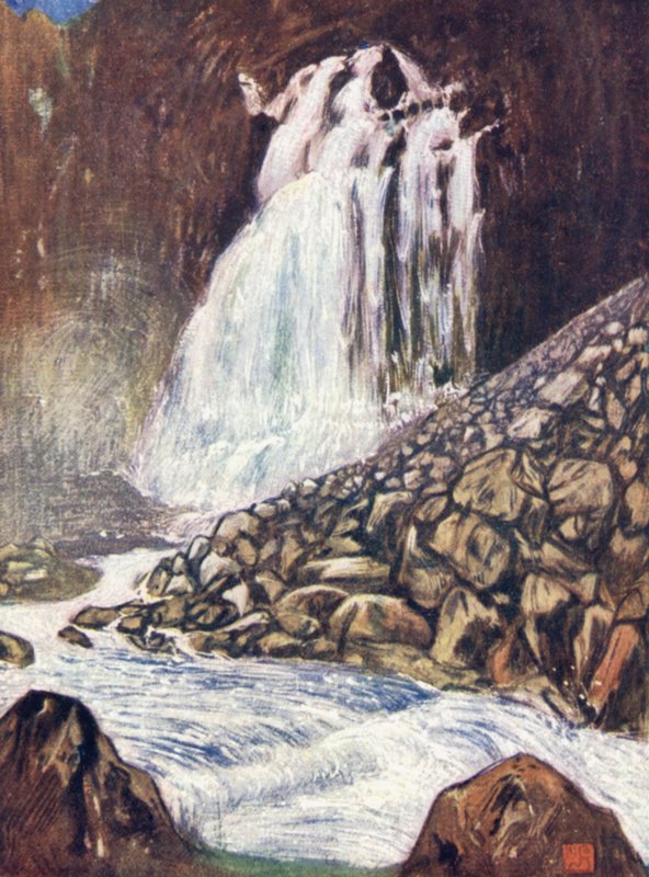 Norja: Espelandsfos, Hardanger (väri litho) tekijältä Nico Jungman