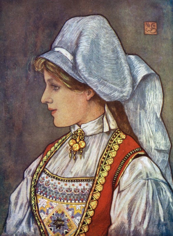 Norja: Hardanger-päähine (väri litho) tekijältä Nico Jungman