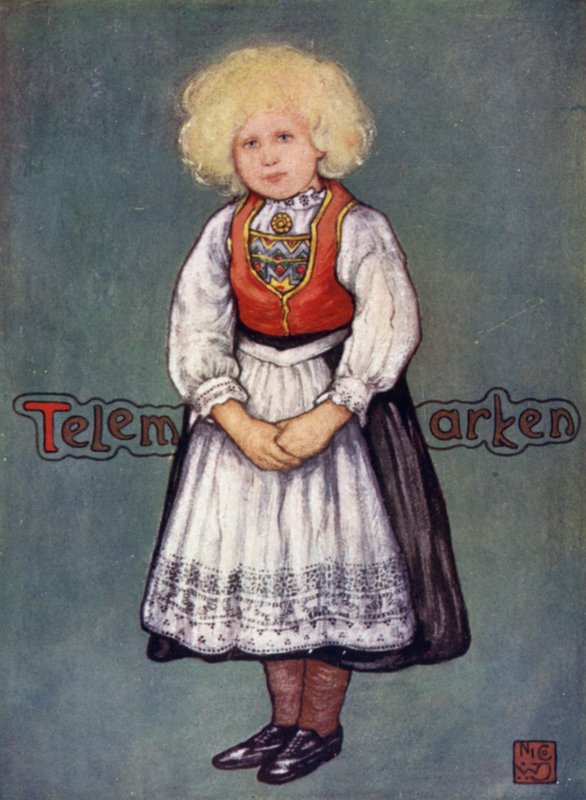 Norja: Telemarkenin pikkutyttö (väri litho) tekijältä Nico Jungman