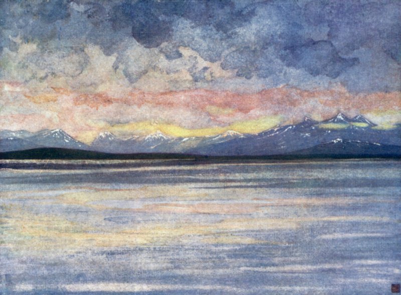Norja: Vuoret ja vuono Moldea päin (väri litho) tekijältä Nico Jungman