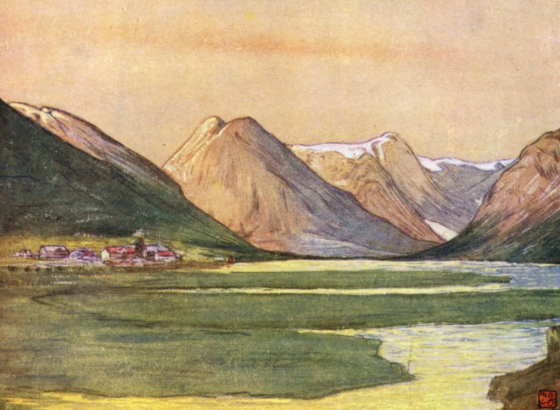 Norja: Mundal, Fjaerland, Sognefjord (väri litho) tekijältä Nico Jungman