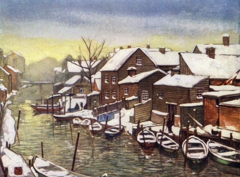 Norja: Old Canal, Christiania (väri litho) tekijältä Nico Jungman