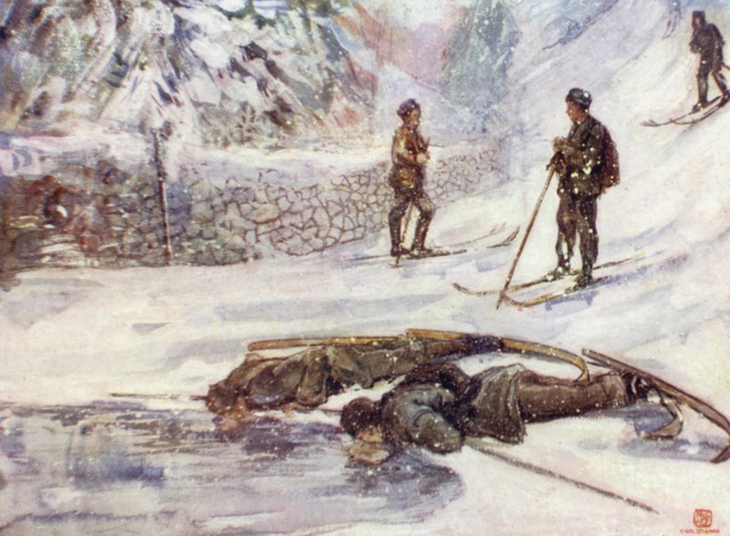 Norja: Hiihtäjät juovat hanhiviiniä (väri litho) tekijältä Nico Jungman