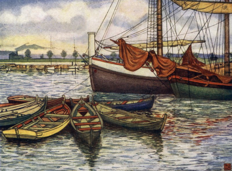 Norja: Trondhjem, Old Boats (väri litho) tekijältä Nico Jungman