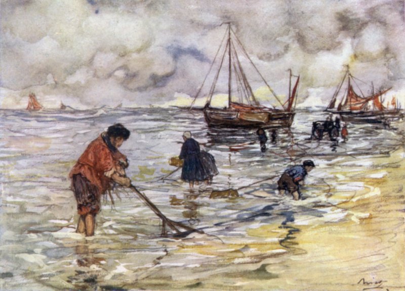 Katkarapujen kalastus (väri litho) tekijältä Nico Jungman