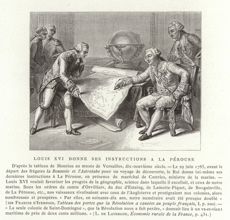Ranskan Ludvig XVI antaa ohjeita kreivi de Laperouselle, 1785. tekijältä Nicolas Andre Monsiau