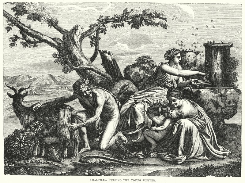 Amalthaea imettää nuorta Jupiteria tekijältä Nicolas Poussin