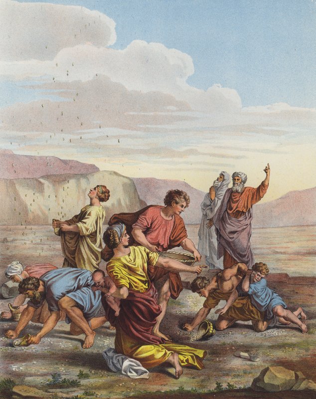 Heprealaiset keräävät mannaa taivaasta autiomaassa tekijältä Nicolas Poussin