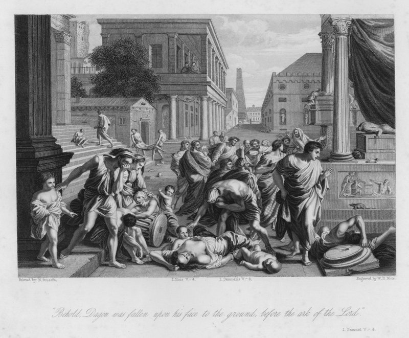 Dagonin lankeemus, I Samuel V, 4 (kaiverrus) tekijältä Nicolas (after) Poussin