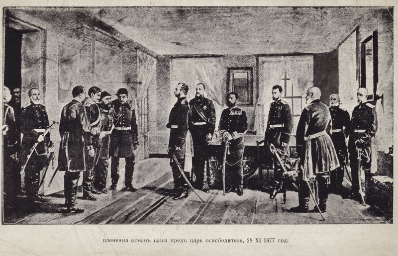 Vangittu Osman Pasha lahjoitti Venäjän tsaarille Aleksanteri II:lle antautuessaan Plevenin piirityksessä, Venäjän ja Turkin sodassa 1877-1878 tekijältä Nikolai Dmitrievich Dmitriev Orenburgsky