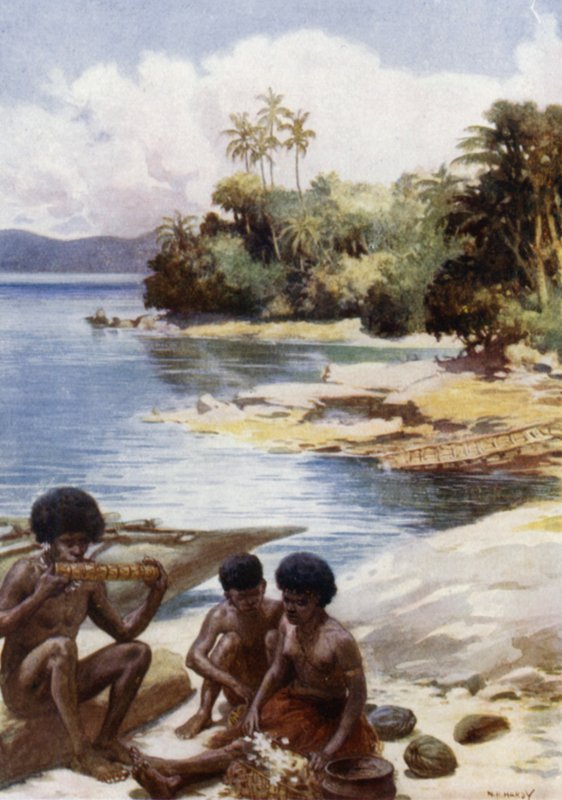 Illallinen klo Kwato, Brittiläinen Uusi-Guinea (väri litho) tekijältä Norman Hardy