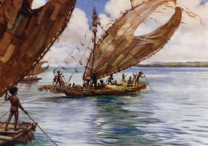 Suuret kauppakanootit, Brittiläinen Uusi-Guinea (värilitho) tekijältä Norman Hardy
