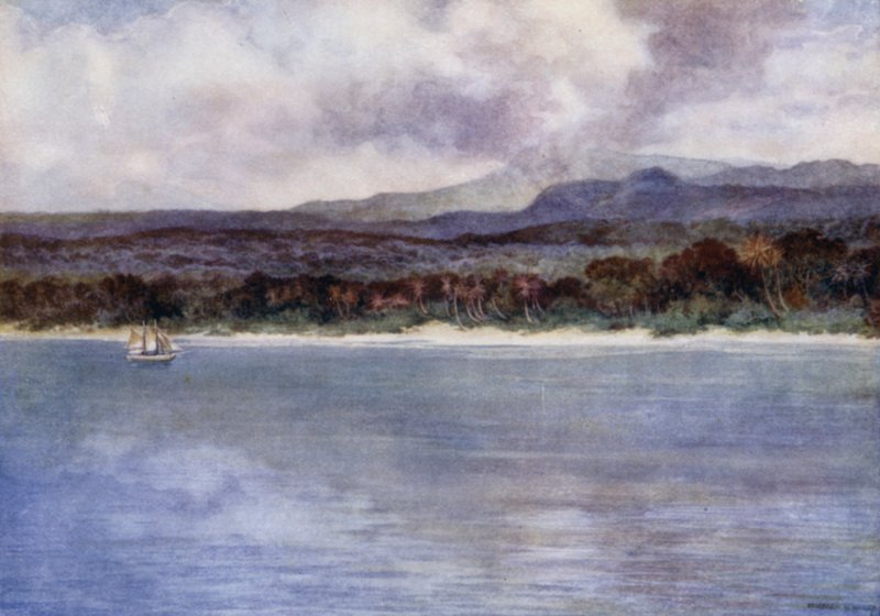 Mount Marion, aktiivinen tulivuori, Ambrynin saari, Uudet Hebridit (väri litho) tekijältä Norman Hardy