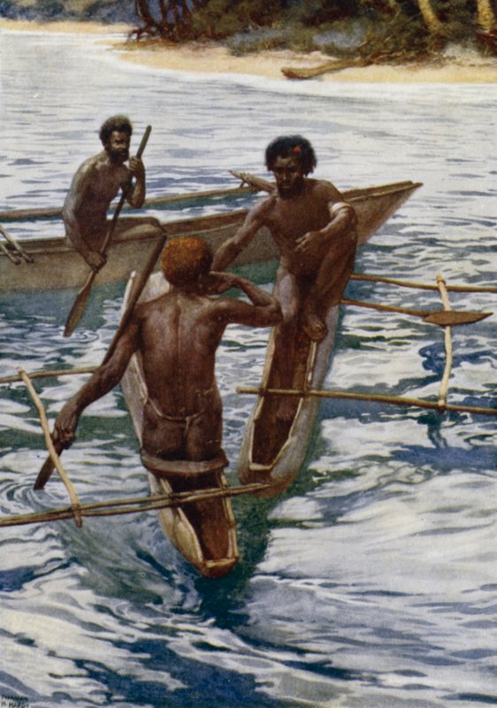 Uusien Hebridien alkuasukkaat juomassa (väri litho) tekijältä Norman Hardy