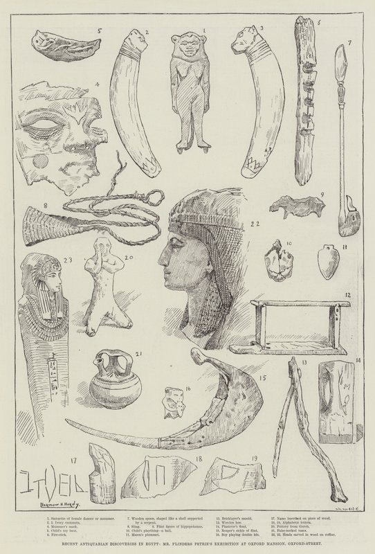 Viimeaikaiset antikvaariset löydöt Egyptissä, herra Flinders Petrien näyttely Oxford Mansionissa, Oxford-Street tekijältä Norman Hardy