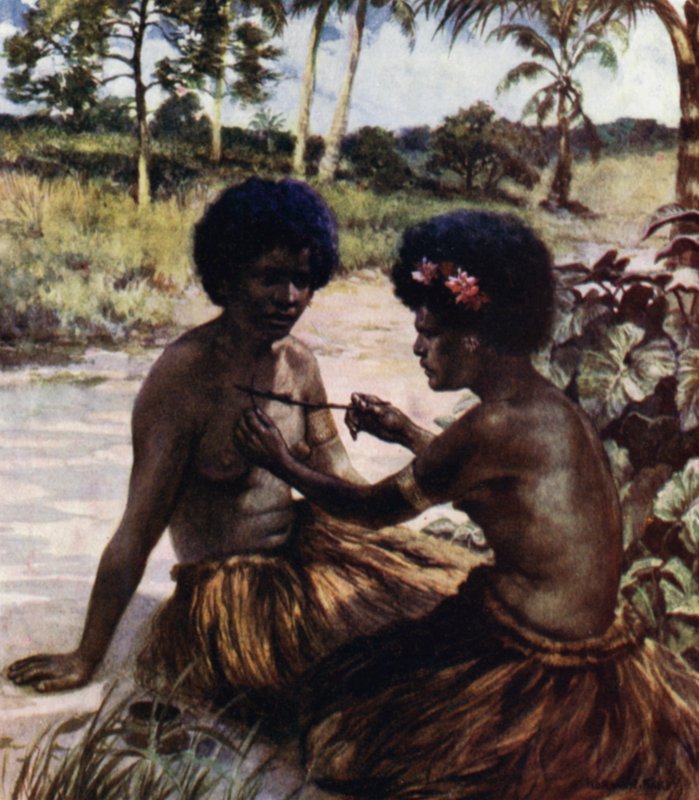 Tatuointi, Brittiläinen Uusi-Guinea (väri litho) tekijältä Norman Hardy