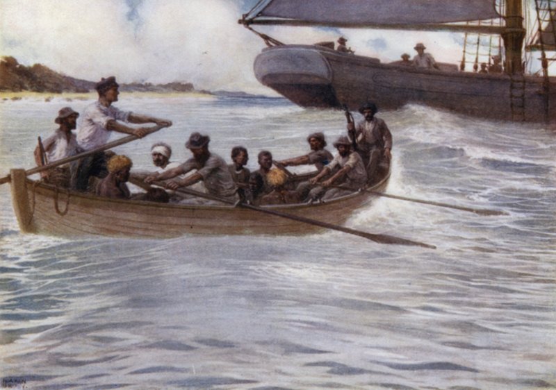 "Blackbirders" Salomonsaarilla (väri litho) tekijältä Norman Hardy