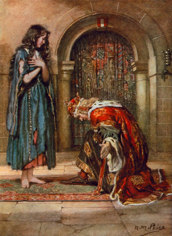 Tennyson, The Beggar-Maid (väri litho) tekijältä Norman Mills (after) Price