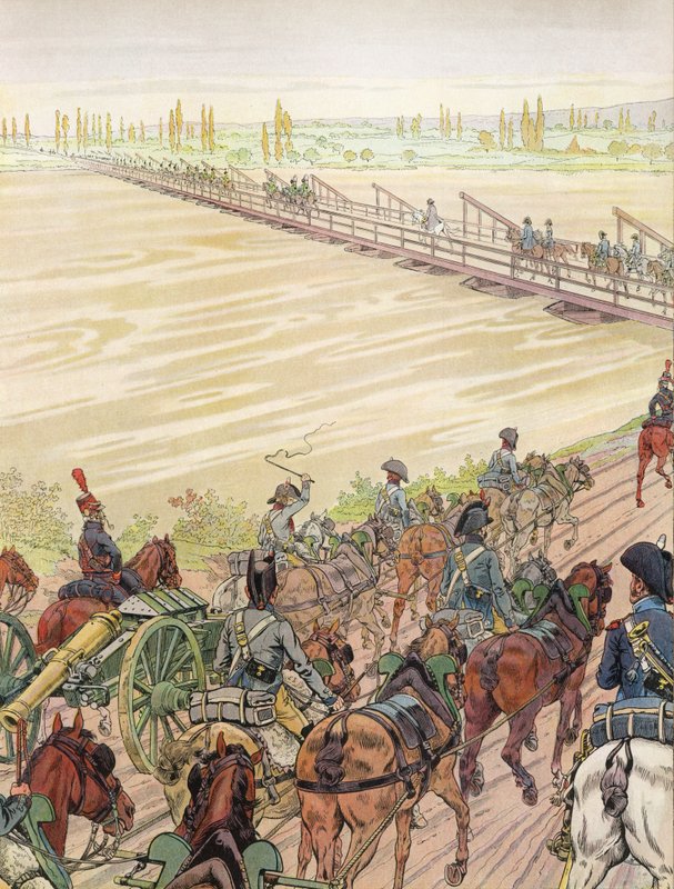 Napoleon ylittämässä Reinin 1. lokakuuta 1805 tekijältä Onfray de Breville Job