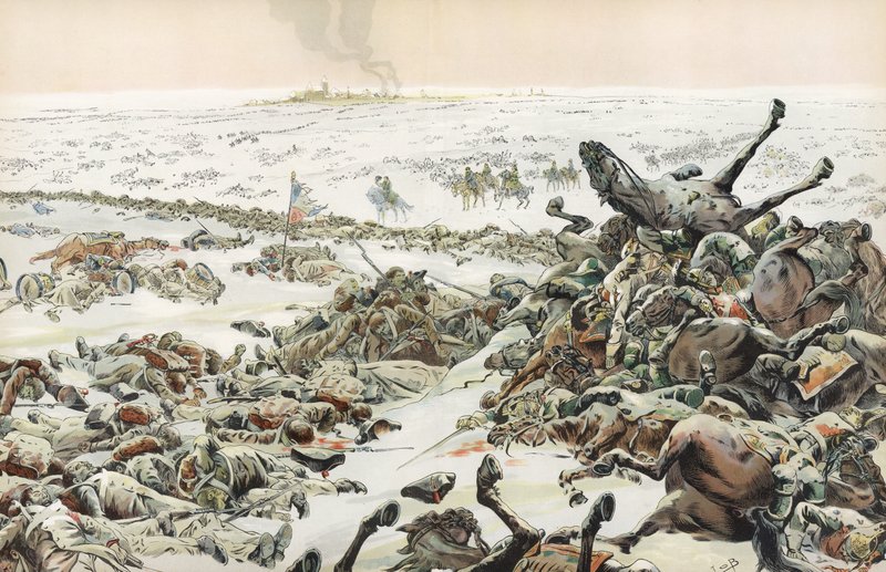 Napoleon tarkkailee teurastusta epäselvässä Eylaun taistelussa helmikuussa 1807 tekijältä Onfray de Breville Job