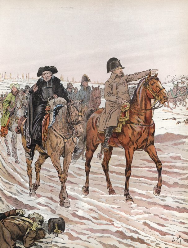 Napoleon ratsastaa Abbe Henriotin rinnalla, 1814 tekijältä Onfray de Breville Job