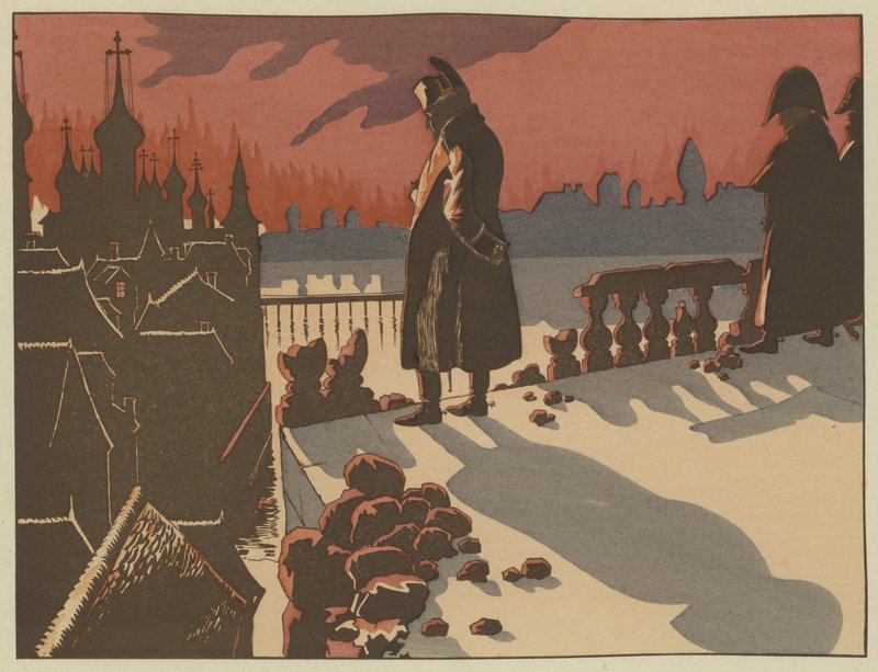 Napoleon katsomassa Moskovan palamista 15.-16.9.1812 tekijältä Onfray de Breville Job