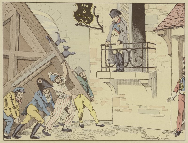 Grenoblen kaupunki avaa portit Napoleonille hänen palattuaan maanpaosta Elballa 7. maaliskuuta 1815 tekijältä Onfray de Breville Job