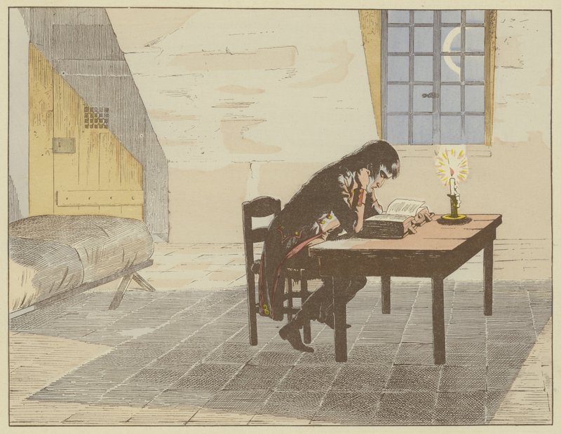 Pidätettynä Valencessa vuonna 1786 Napoleon käytti tilaisuutta hyväkseen lukea Digesteen ja vahvistaa tietämystään laista. tekijältä Onfray de Breville Job