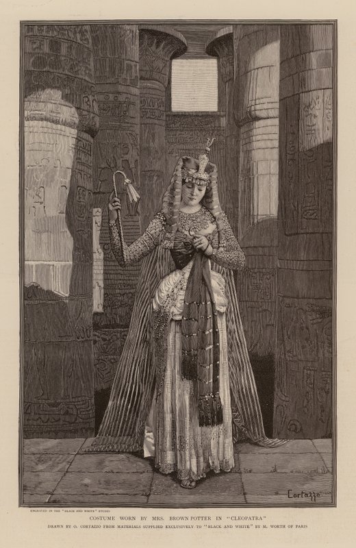 Cora Urquhart Brown-Potterin puku Cleopatra-elokuvassa (kaiverrus). tekijältä Oreste Cortazzo
